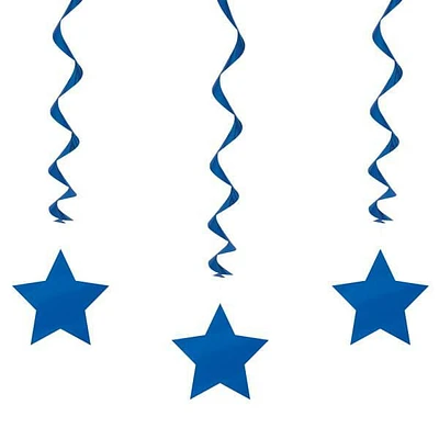 Blue Star Hanging Swirl Decorations, 26", 3ct, Hanging decorations measure 26in