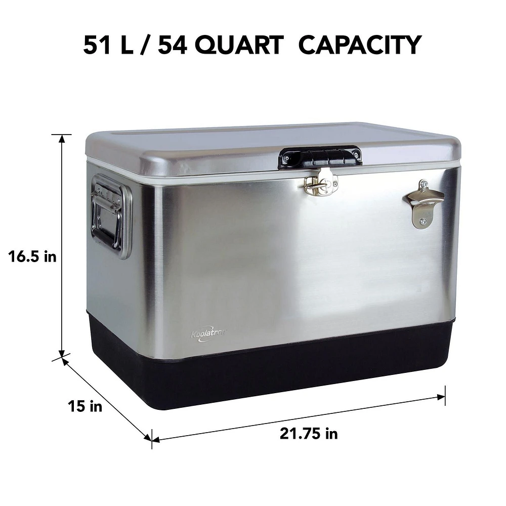 Koolatron 54 Quart Stainless Steel Ice Chest Cooler With Bottle Opener, 51L