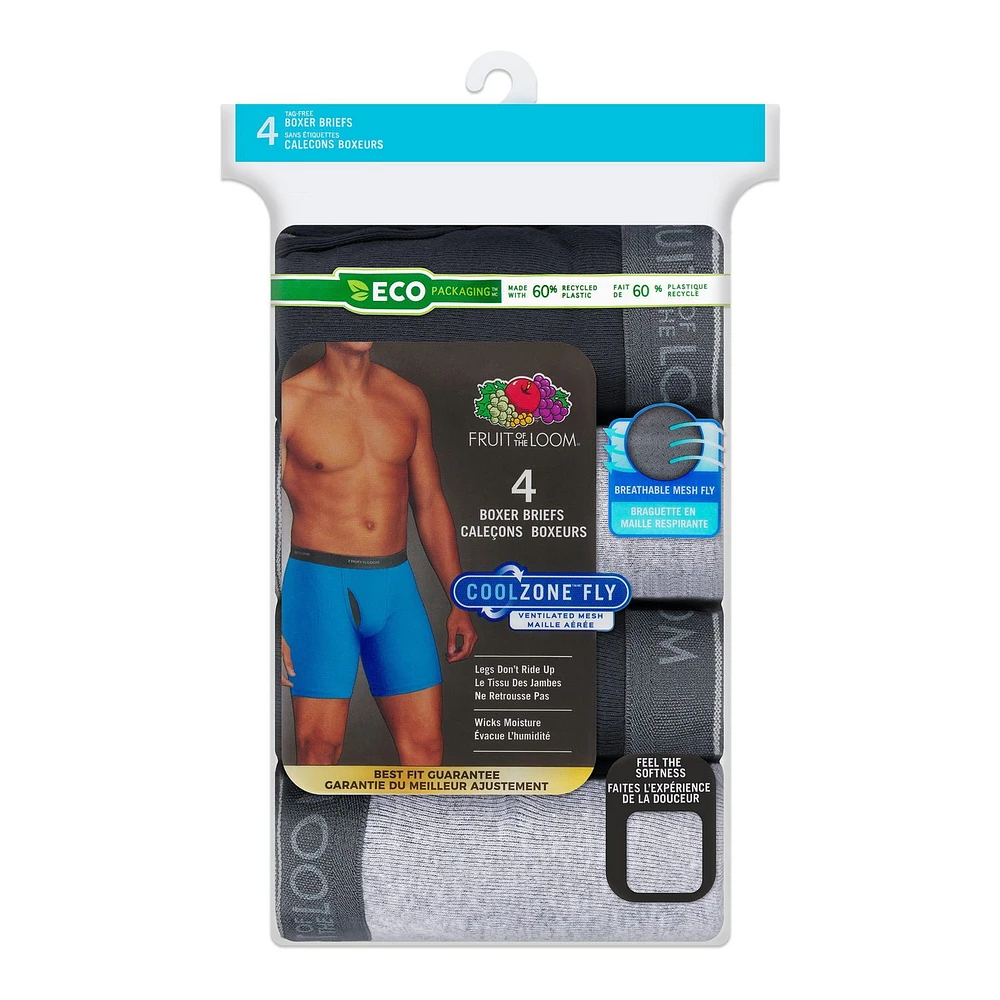 Fruit of the Loom Men's CoolZone Black & Grey Boxer Briefs, 4-Pack, Sizes: S-XL