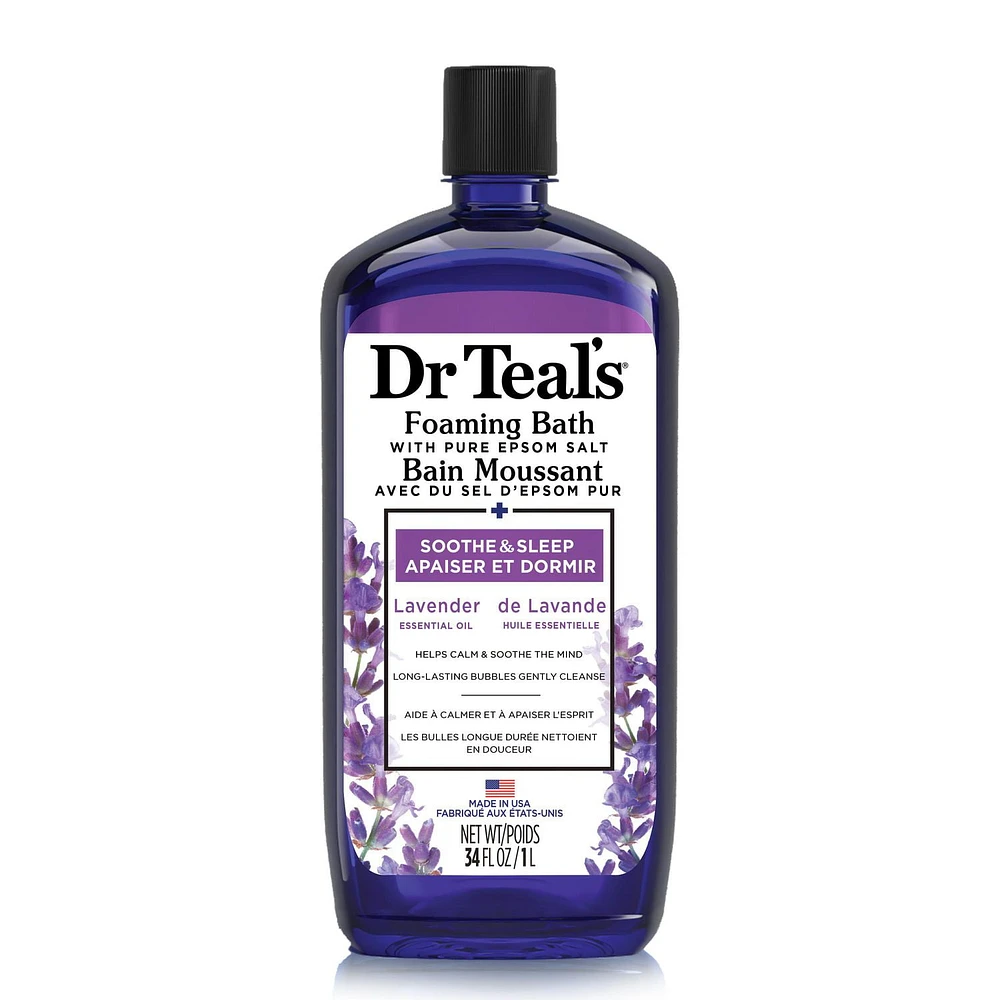 Dr Teal's Foaming Bath with Pure Epsom Salt, Soothe & Sleep with Lavender Essential Oil (Packaging May Vary), 34 fl oz / 1L