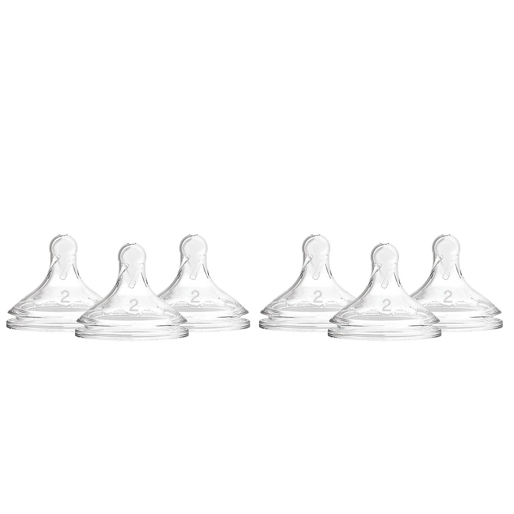 Dr. Brown's Natural Flow® Options+™ Wide-Neck Bottle Nipple, Level 2, 3m+, 6 Pack