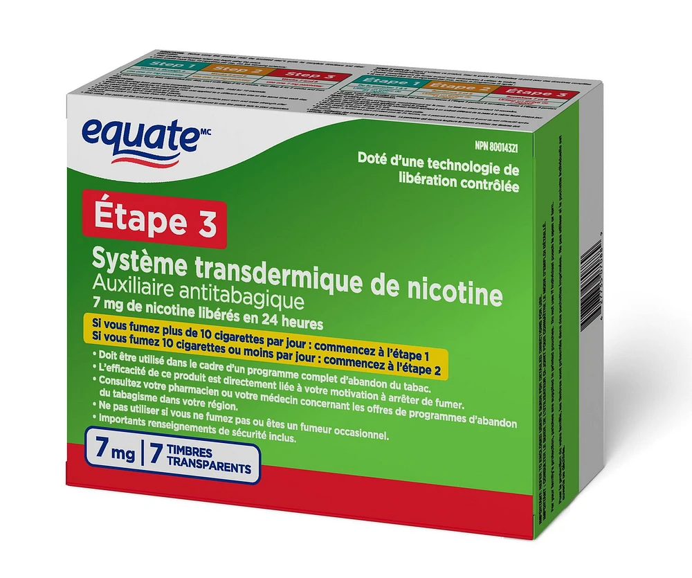 Equate Clear Step 3 Patches, Nicotine Transdermal Patch, 7mg, Stop Smoking Aid