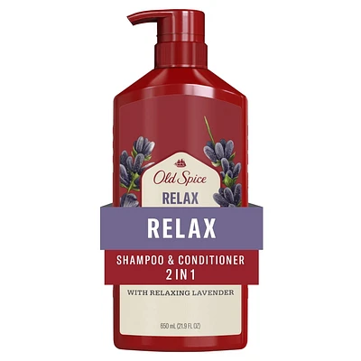 Shampooing et revitalisant 2 en 1 pour hommes Old Spice Relax avec lavande, pour des cheveux épais et sains 650ML