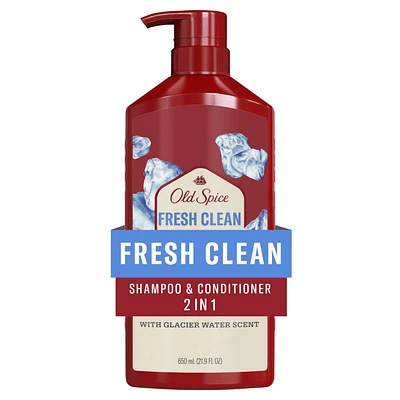 Old Spice Fresh Clean Shampoo and Conditioner 2in1 for Men with Glacier Water Scent, for Thick and Healthy Hair for Men, 650ML