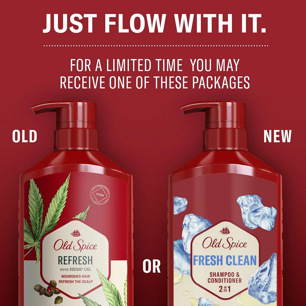 Old Spice Fresh Clean Shampoo and Conditioner 2in1 for Men with Glacier Water Scent, for Thick and Healthy Hair for Men, 650ML