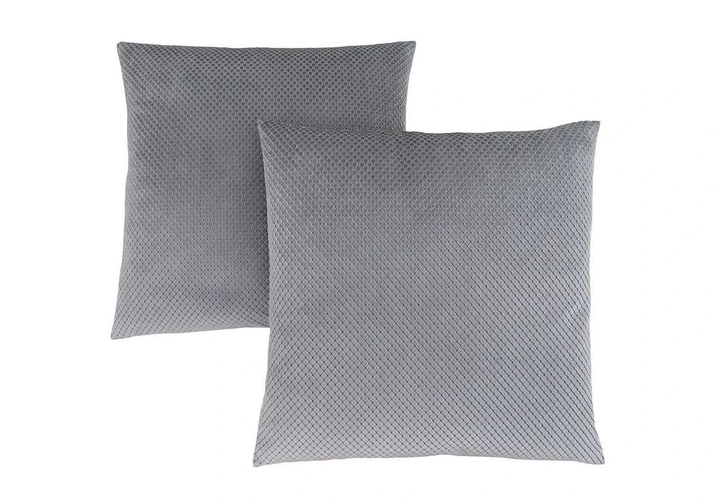 Monarch Specialties Pillows, Set Of 2, 18 X 18 Square, Insert Included, Decorative Throw, Accent, Sofa, Couch, Bedroom, Polyester, Hypoallergenic, Grey, Modern