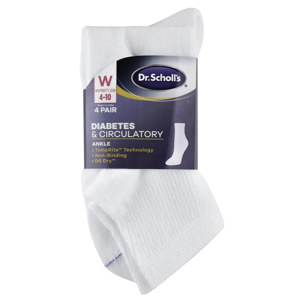 Dr.Scholl's Women's Diabetes And Circulatory Ankle Socks, 4 Pairs, Sizes: 4-10