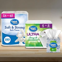 Great Value, Facial Tissues, 6 flat boxes, 88 tissues per box, 3Ply, 528 Tissues in total