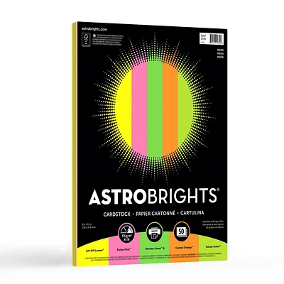 Astrobrights Coloured Cardstock, "Neon" 5-Colour Assortment, 8.5” x 11”, 65 lb, 50 Sheets