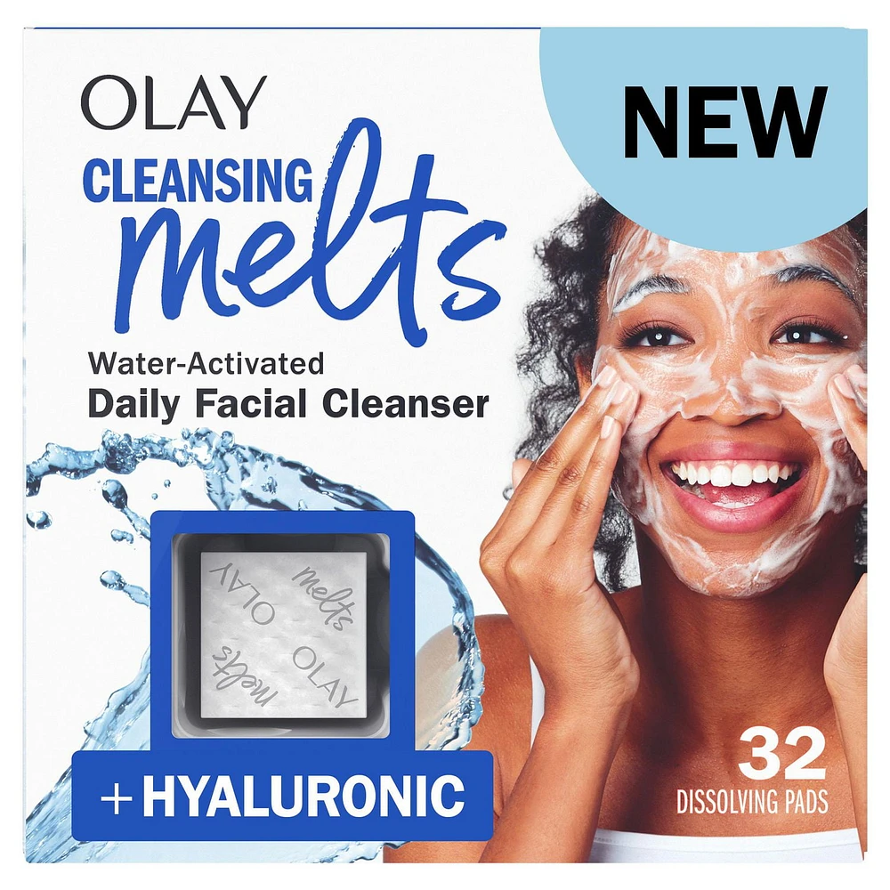 Olay Cleansing Melts + Hyaluronic Face Cleanser, Water-Activated Face Wash Cleans, Tones, and Refreshes Skin, 32CT