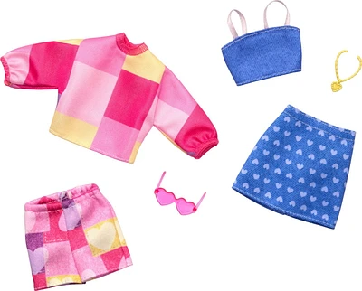 Barbie Doll Clothing, Fashion and Accessory 2-Pack featuring Pink & Blue Patterns (2 Outfits)