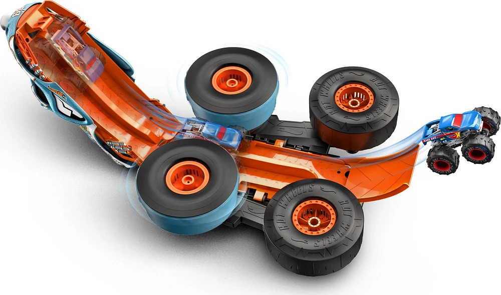 Hot Wheels Monster Trucks HW Transforming Rhinomite RC in 1:12 Scale with 1:64 Scale Toy Truck