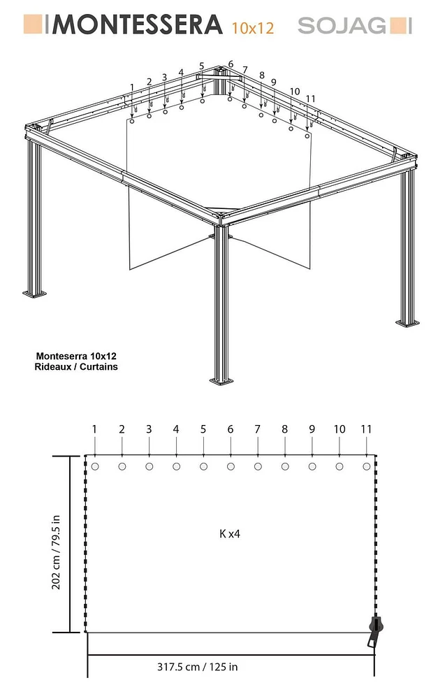 Sojag White Curtain for Monteserra Gazebo, 10 ft. x 12 ft., Poly