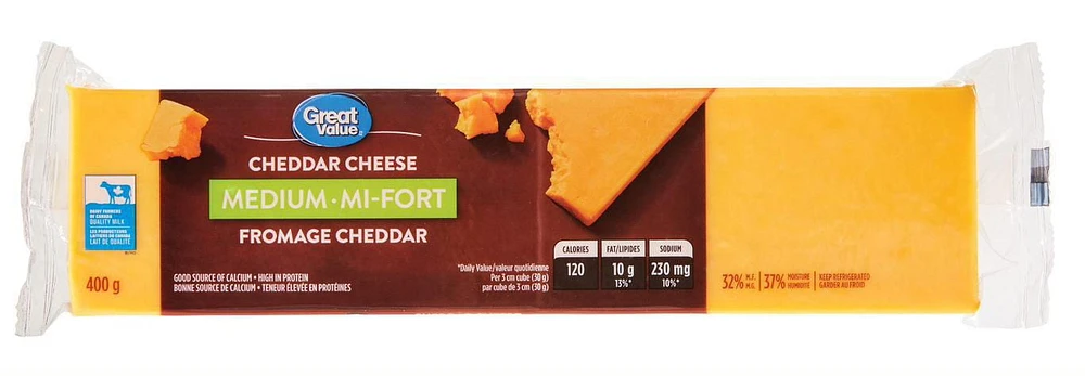 Great Value Medium Cheddar Cheese, 400 g