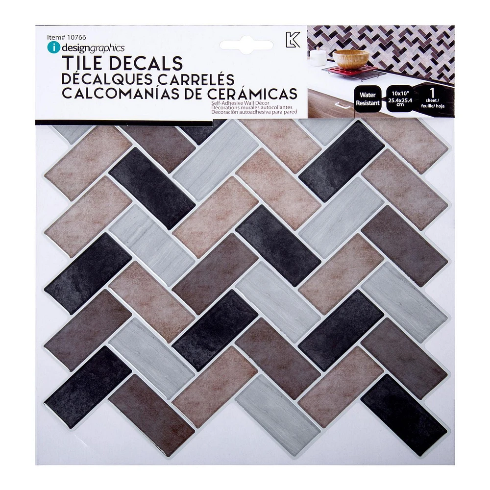 Truu Design Self-Adhesive Peel and Stick Herringbone Backsplash Wall Tiles