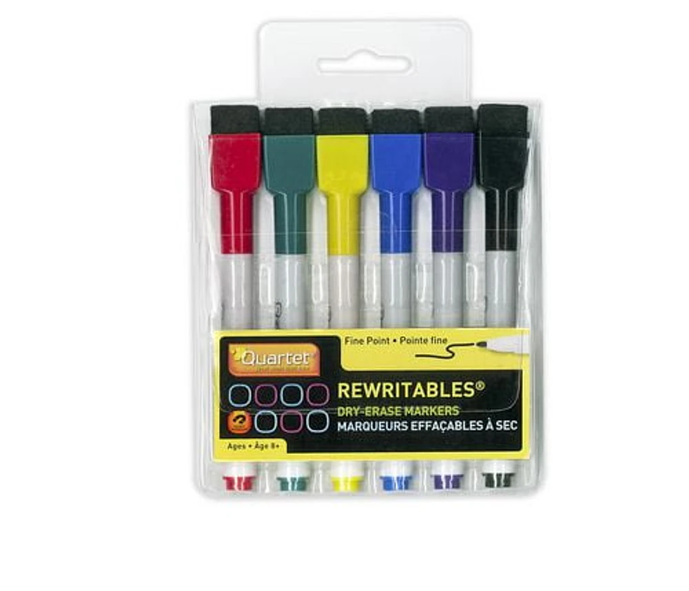 Quartet Rewritable Dry Erase Markers, Pack of 6, assorted colours