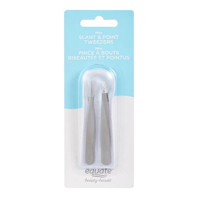 Equate Beauty Mini Slant and Point Tweezers, 2 pieces