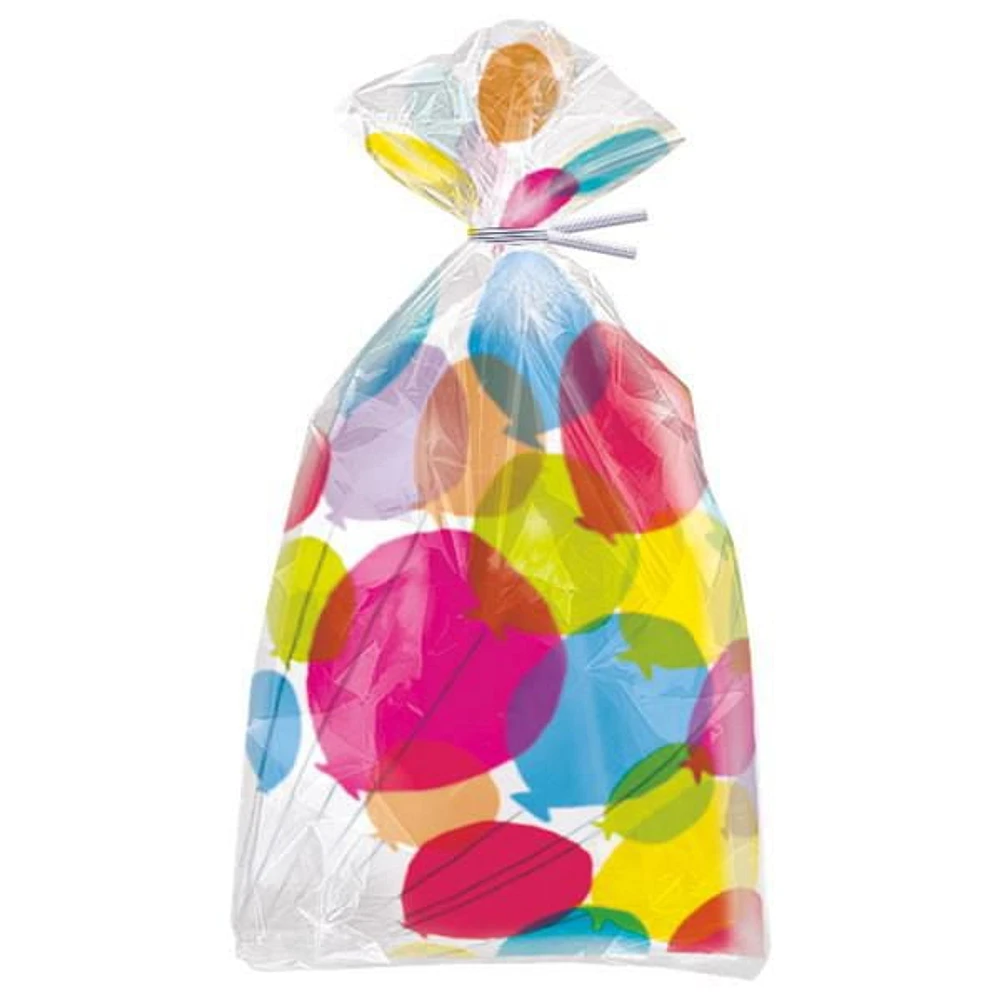 Balloons & Rainbow Birthday Cellophane Bags, 5" x 11", 20ct, include twist ties