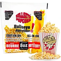 Bullseye Popcorn All-in-One Rich buttery movie theater taste for 8oz kettle / 226.8 grams