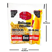 Bullseye Popcorn All-in-One Rich buttery movie theater taste for 8oz kettle / 226.8 grams