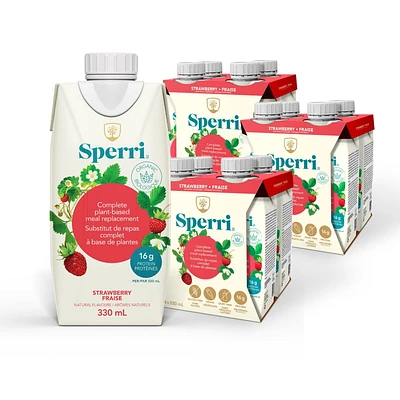 Sperri - Substituts de repas complets à base de plantes et boissons protéinées - Fraise, flacon de 330 ml (lot de 12) - Prêt à boire - Sans produits laitiers, sans gluten, sans allergènes courants