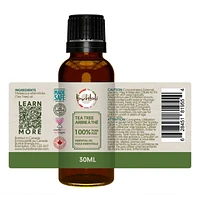 Buhbli Brands - 100% Pure Tea Tree Essential Oil, 30ml, All Natural & Pure - Bottled in Canada