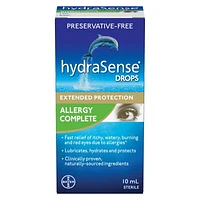 hydraSense Allergies formule complète – Gouttes oculaires sans agent de conservation contre les symptômes de sécheresse oculaire et d’allergie 10 ml