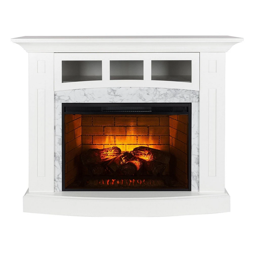 Ryerson 52 inch White with Marble Surround Infrared Electric Fireplace Entertainment Center