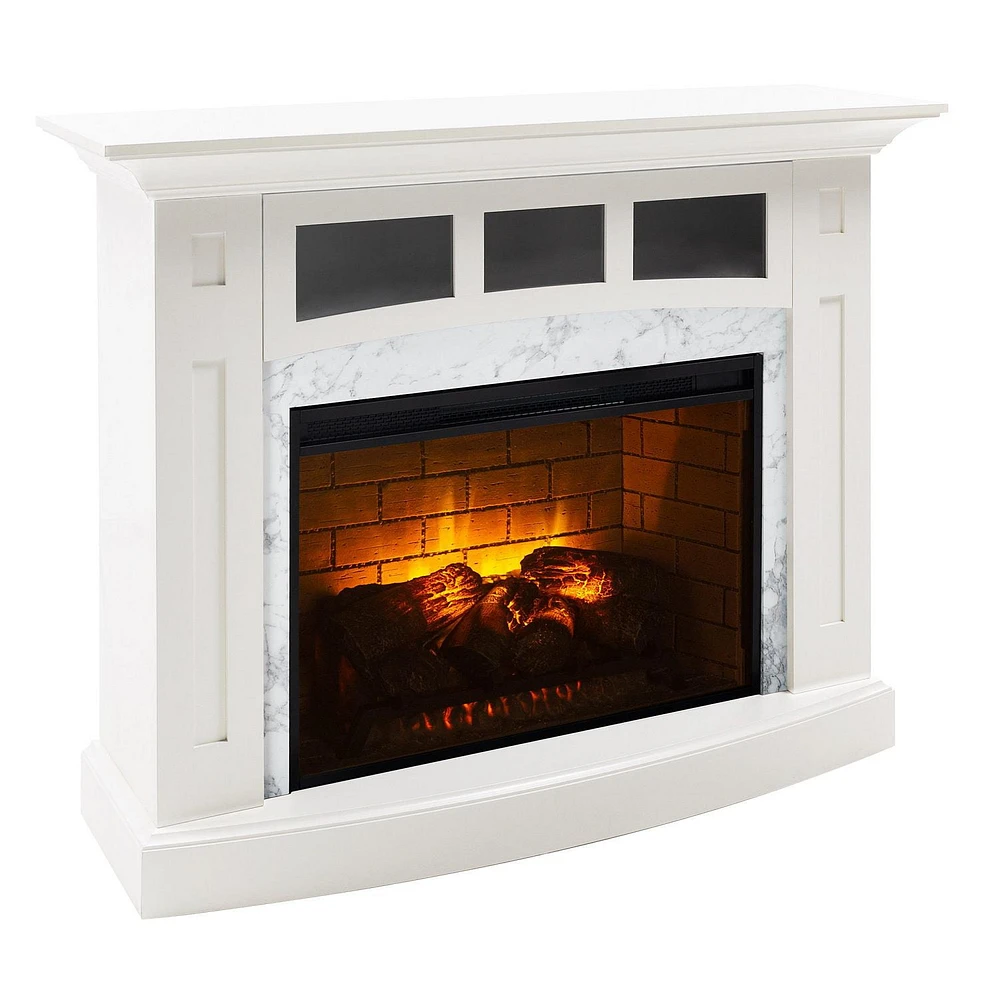 Ryerson 52 inch White with Marble Surround Infrared Electric Fireplace Entertainment Center