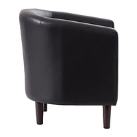 CorLiving Sasha Faux Leather Accent Chair - Barrel Arm Club Chairs for Living Room Furniture, Brown, Black, and White Chairs, Perfect for Small Spaces