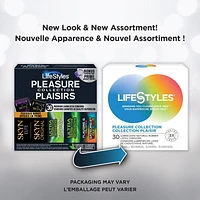 LifeStyles Collection Plaisir | 30 Condoms Lubrifiés en Latex de Caoutchouc Naturel - 10 Ultra Sensitive, 10 Ultra Sensitive Platine, 5 Ultra Nervuré, 5 Saveurs & Couleurs