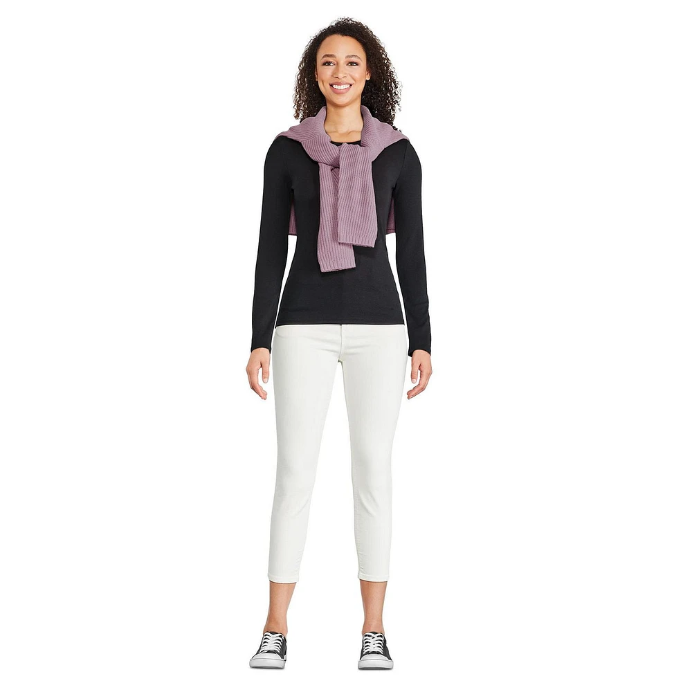 T-shirt ajusté en tricot côtelé avec manches longues George pour femmes