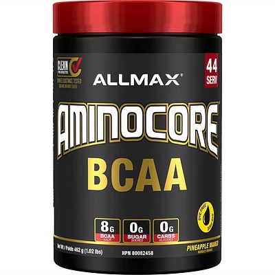 Aminocore BCAA - 8g BCAAs - 100% Pure Branch Chained Amino Acids - Gluten Free - Pineapple Mango - 462g, Intra-Workout Muscle Support - No fillers & Sugar-free