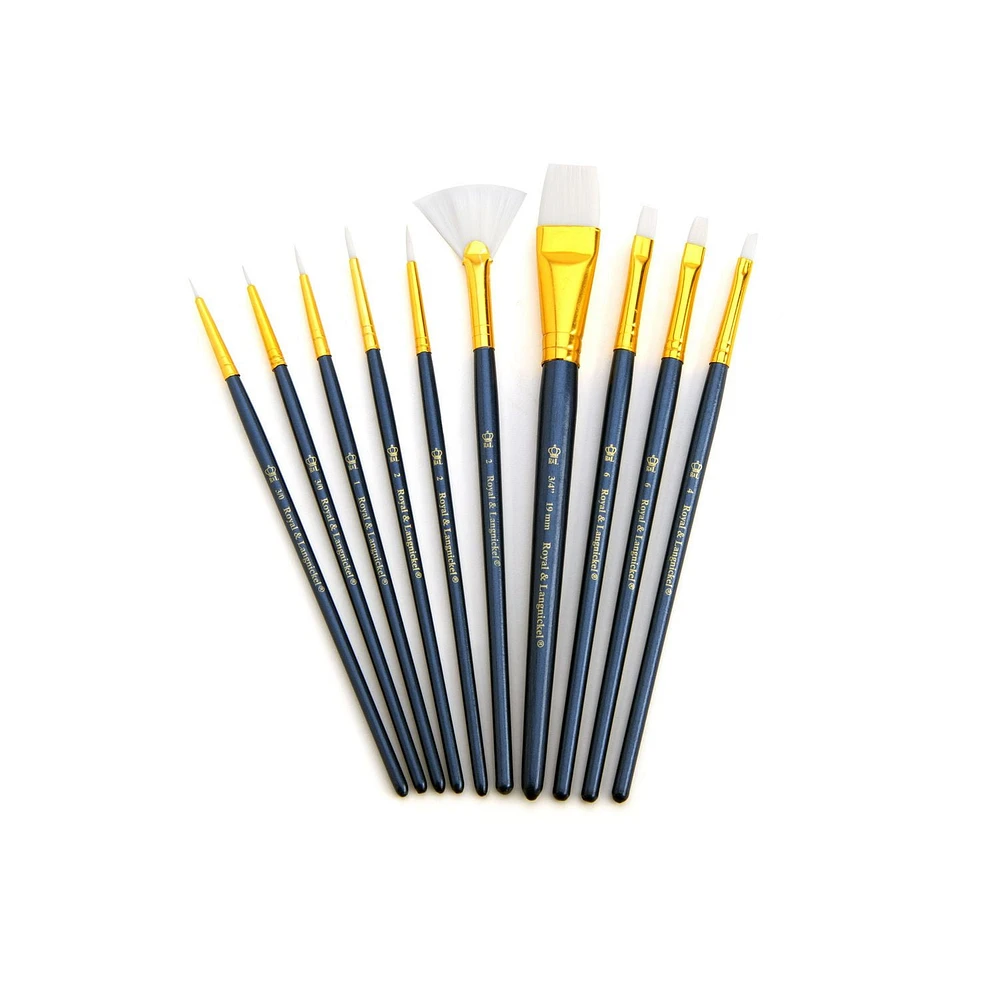 Royal & Langnickel - 10pc Blue Zip N' Close White Taklon Artist Paint Brush Set, 10pc White Taklon Artist Paint Brush Set