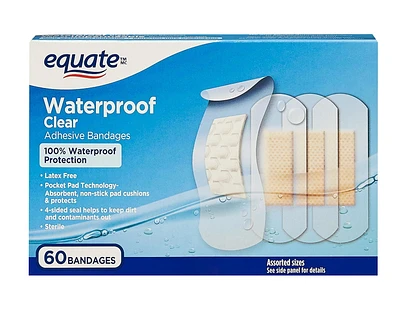 Pansements adhésifs clair et imperméable Equate 60 pansements