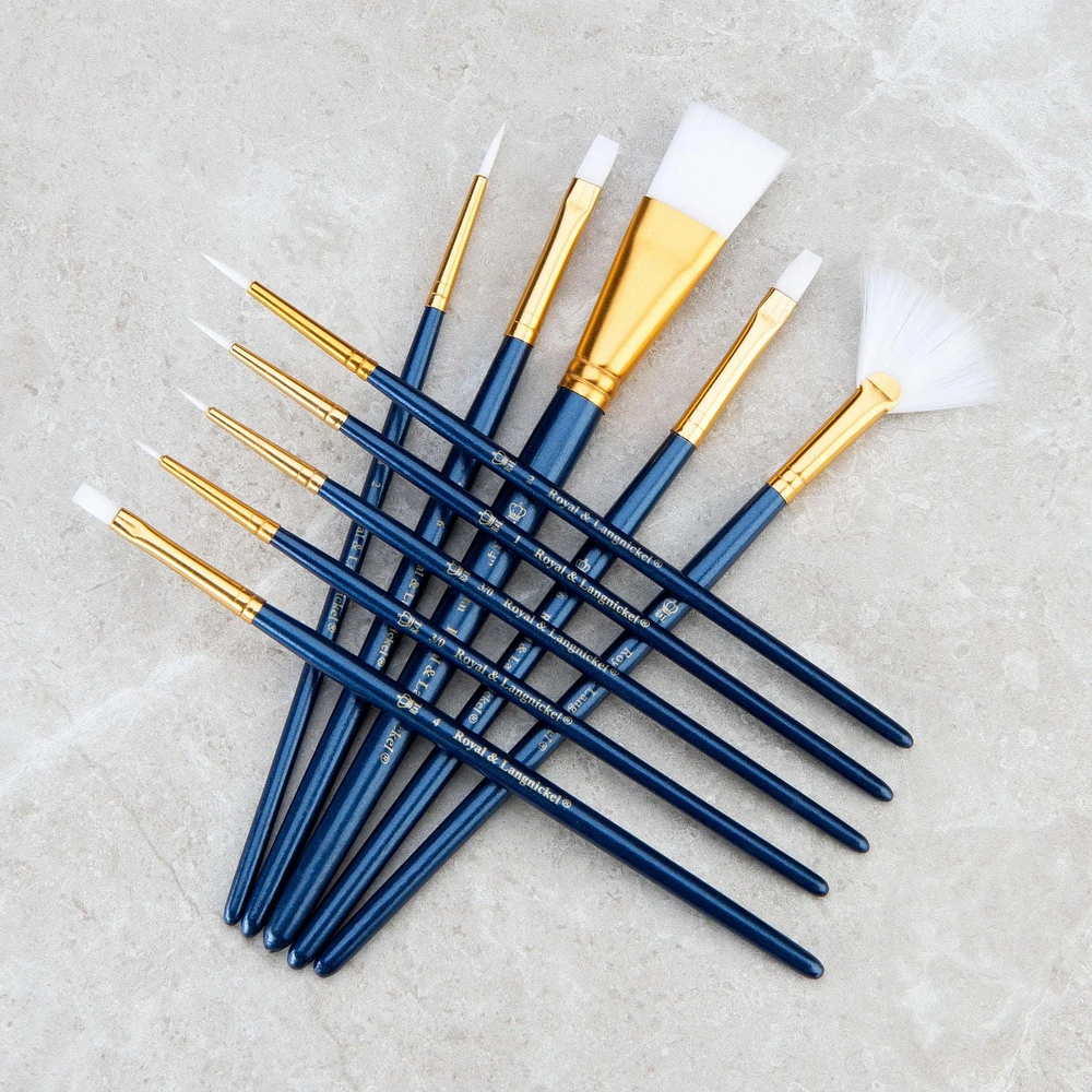 Royal & Langnickel - 10pc Blue Zip N' Close White Taklon Artist Paint Brush Set, 10pc White Taklon Artist Paint Brush Set