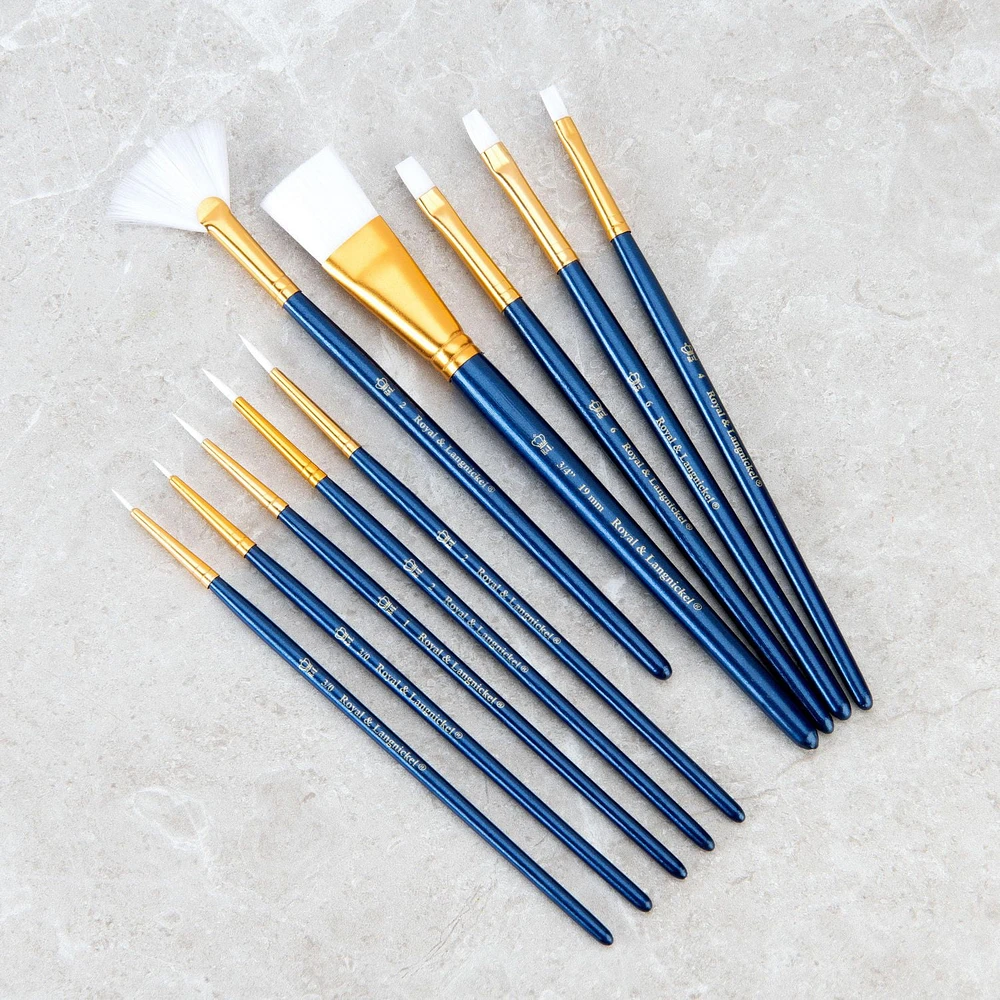 Royal & Langnickel - 10pc Blue Zip N' Close White Taklon Artist Paint Brush Set, 10pc White Taklon Artist Paint Brush Set