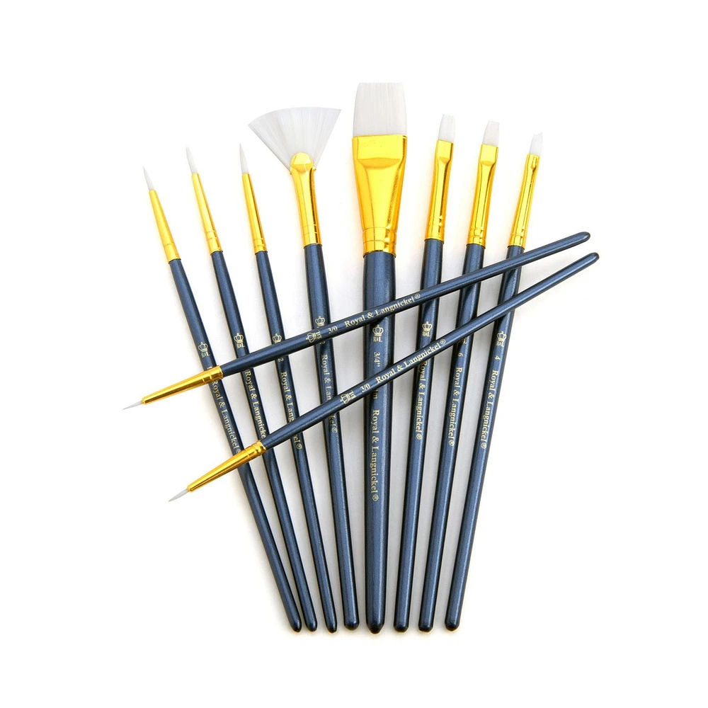 Royal & Langnickel - 10pc Blue Zip N' Close White Taklon Artist Paint Brush Set, 10pc White Taklon Artist Paint Brush Set