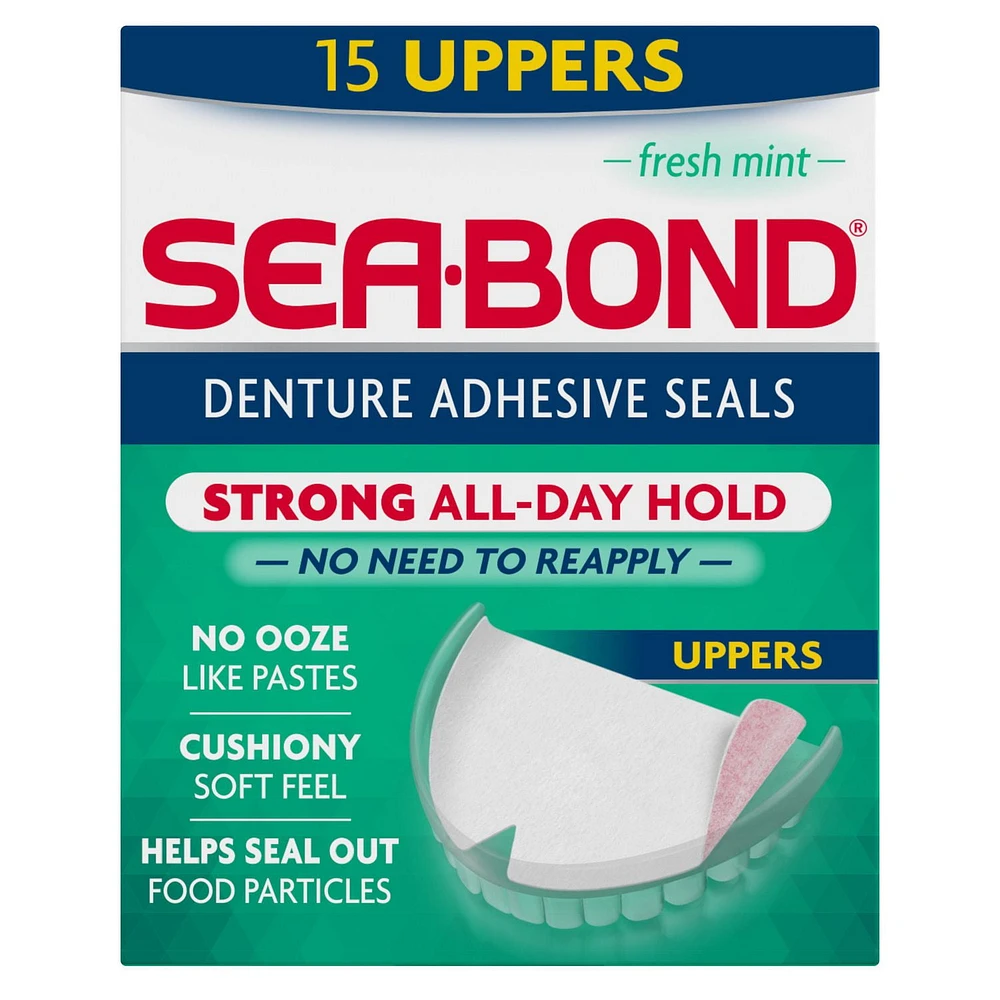 Sea-Bond Coussinets adhésifs pour prothèses dentaires supérieurs - menthe fraîche, paq. de 15 Paq. de 15