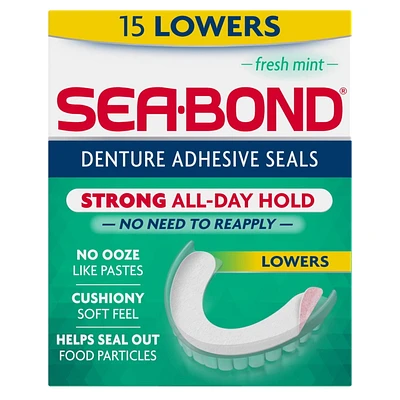 Sea-Bond Denture Adhesive Fresh Mint Lowers, 15 Count