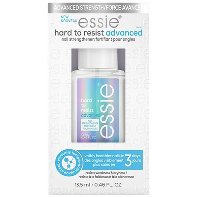 soin fortifiant avancé pour les ongles essie hard to resist advanced, formule végétalienne exempte de 8 ingrédients nocifs avec technologie enrichie de MSM, transparent, 13,5 ml Cette formule teintée transparente renforce les ongles mous et abîmés tout en rendant les ongles visiblement plus sains après 3 jours