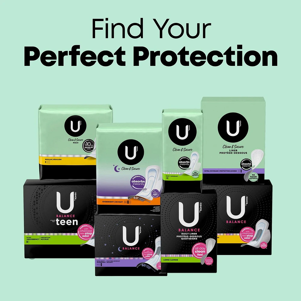 U by Kotex Clean & Secure Maxi Pads, Heavy Absorbency, Unscented, 44 Count