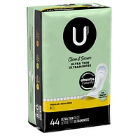Serviettes ultraminces U by Kotex Clean & Secure, absorption régulière, Sans parfum 44 Unités