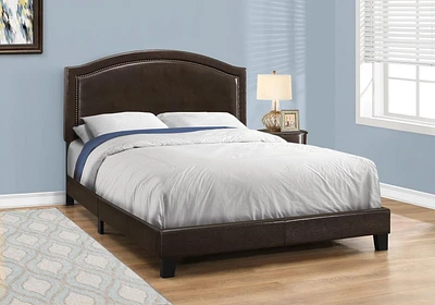 Monarch Specialties Bed, Queen Size, Platform, Bedroom, Frame, Upholstered, Pu Leather Look, Wood Legs, Brown, Transitional