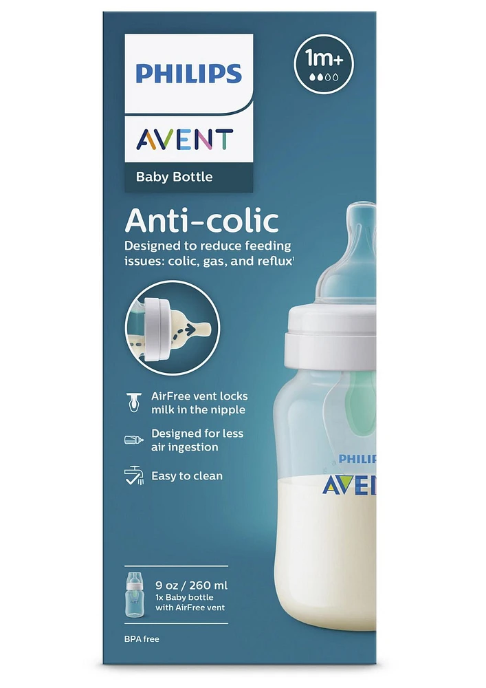 Philips Avent Anti-colic Baby Bottle with AirFree Vent, 9oz, 1 pack, SCY703/01