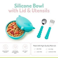 melii Bol en silicone avec couvercle et ustensiles requin