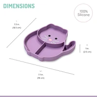 Assiette avec ventouse en silicone divisée– chat- 100 % silicone, pour bébé et les tous-petits - sans BPA, va au lave-vaisselle et au micro-ondes. Assiette en silicone divisée