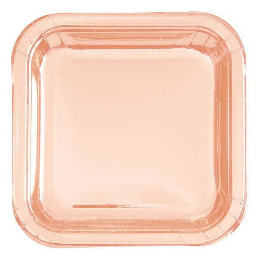 Rose Gold Foil Square 9" Dinner Plates, 8ct - Foil Board, 8ct, 22.9*22.9cm