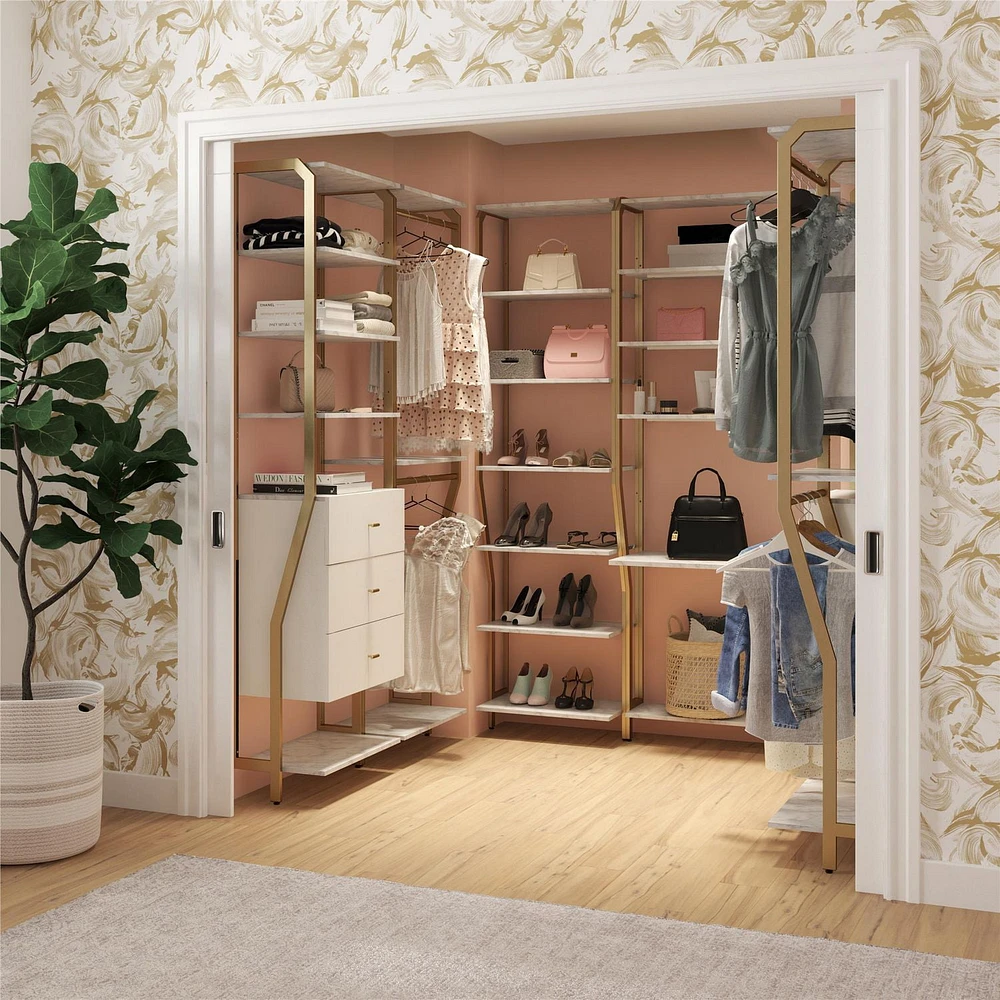 CosmoLiving Gwyneth Closet - Shelves, White Marble