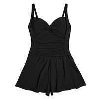 Captiva Women's Ruched Twist Front Swim Romper One Piece Swimwear